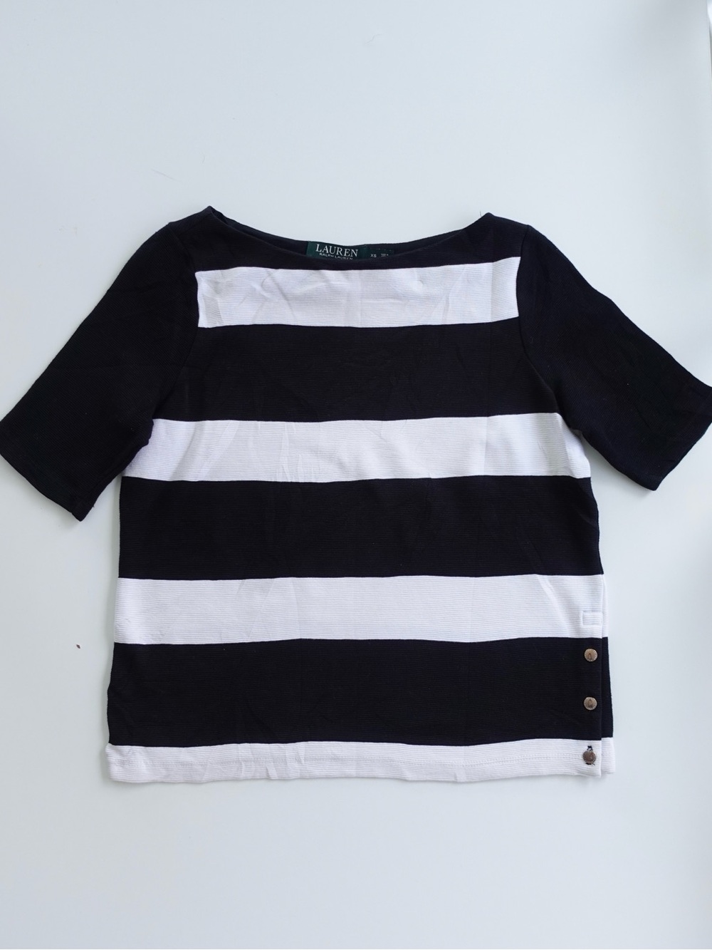 Lauren Ralph Lauren Black & White Striped Boatneck Top | Extra Small